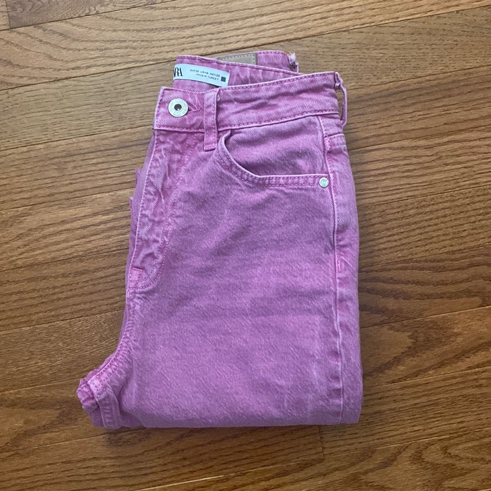 COPY - Zara high rise pink denim jeans.